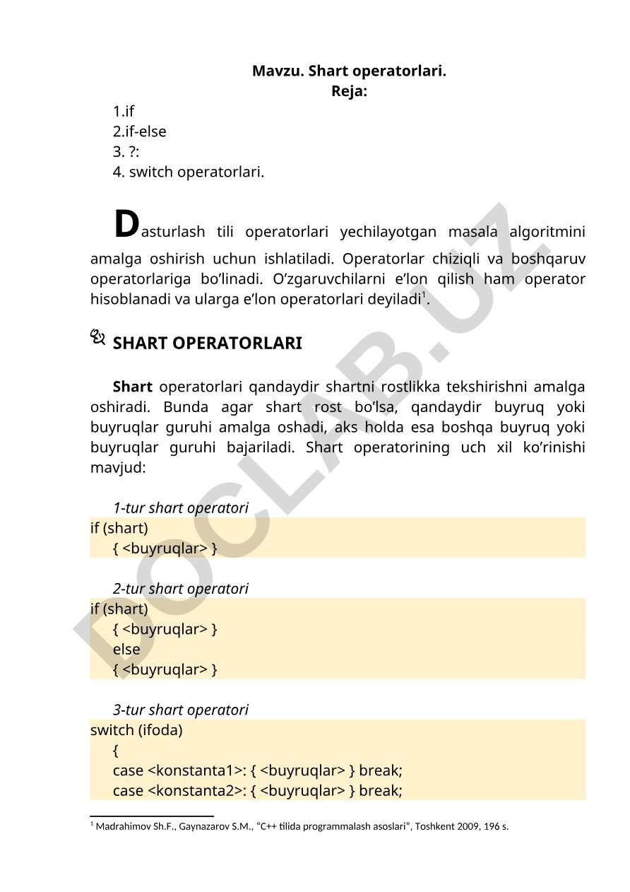 Shart operatorlari