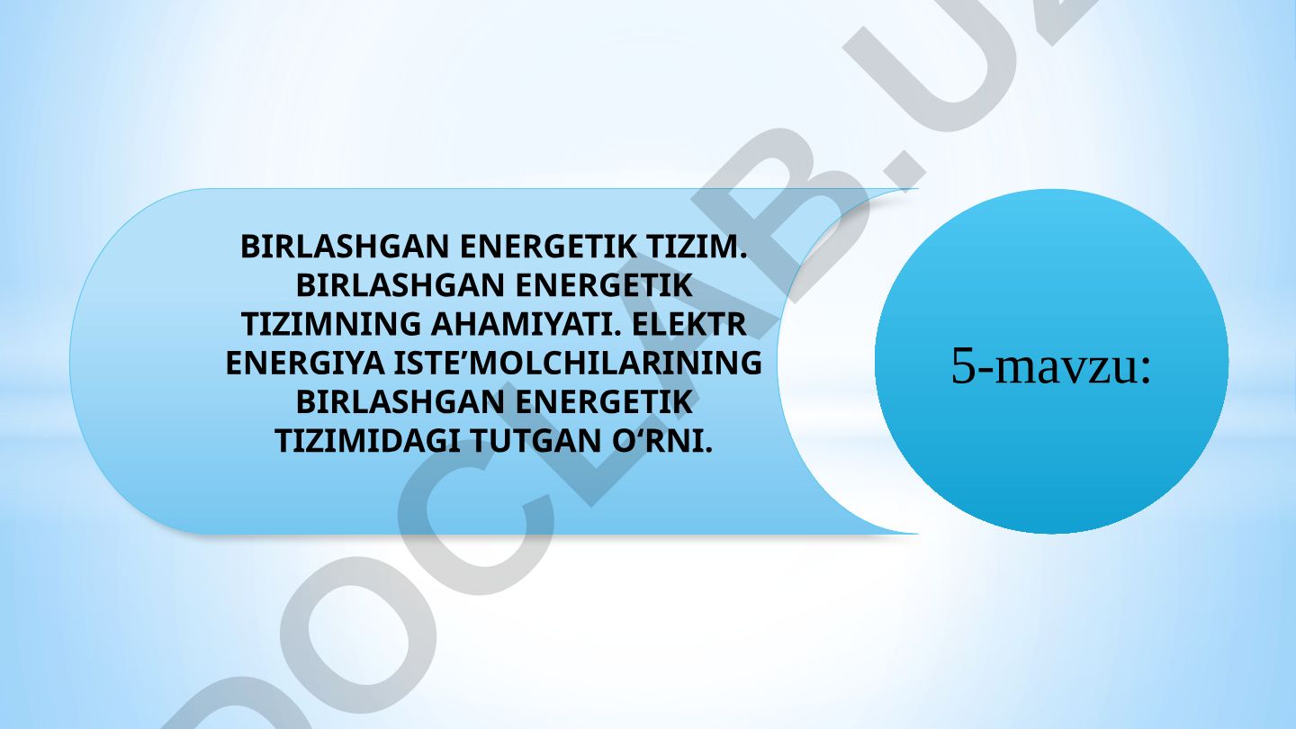Birlashgan energetik tizim va uning ahamiyati