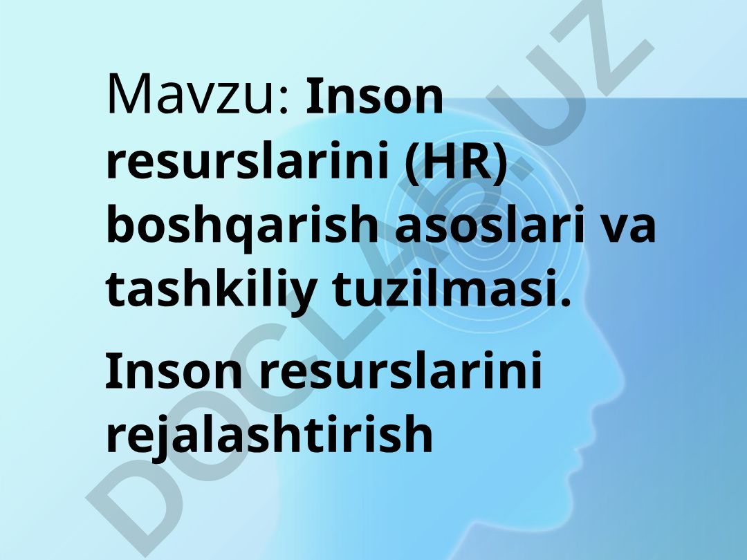 Inson resurslarini (HR) boshqarish asoslari va tashkiliy tuzilmasi