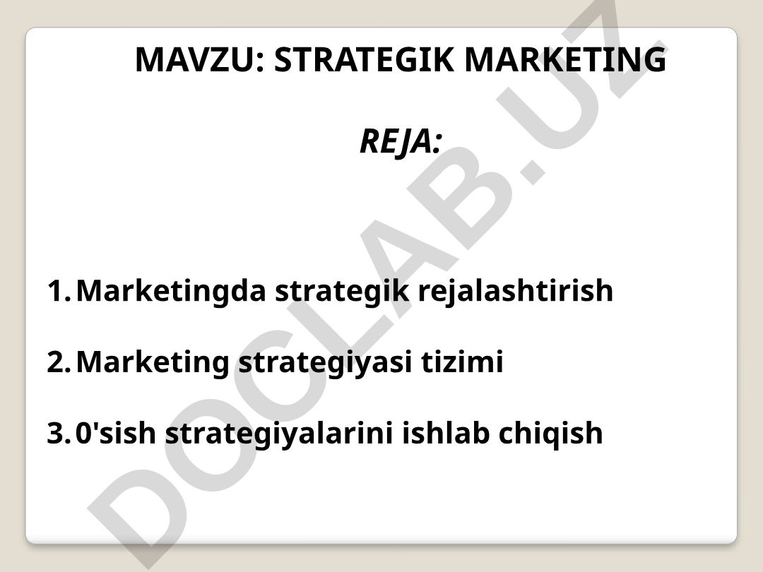 STRATEGIK MARKETING REJA: Marketingda strategik rejalashtirish