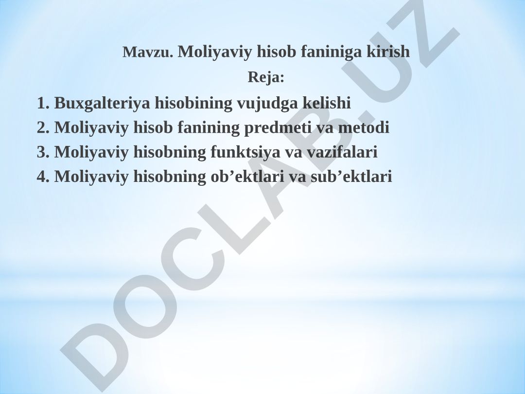 Moliyaviy hisob faniniga kirish