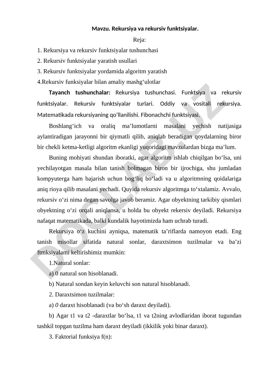 Rekursiya va rekursiv funksiyalar
