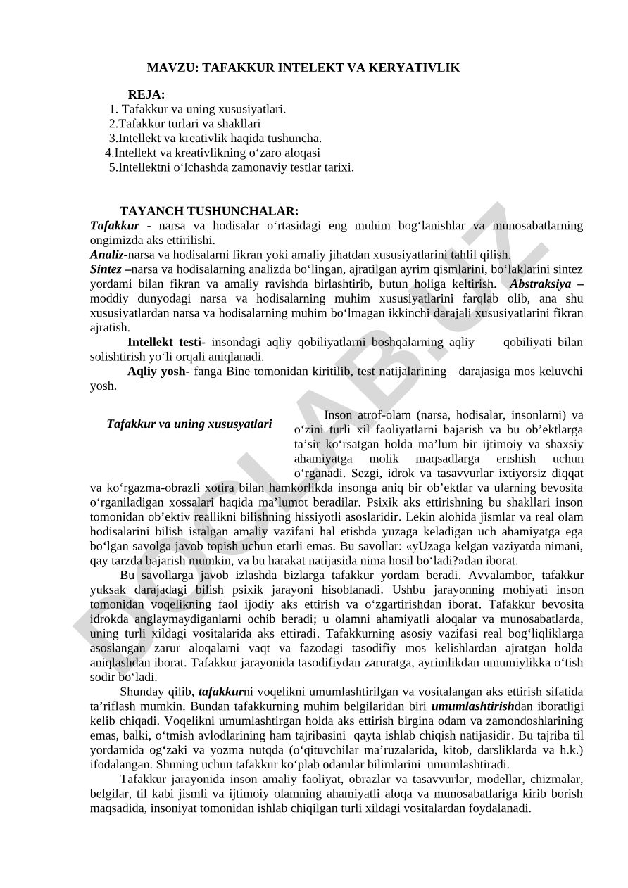 TAFAKKUR INTELEKT VA KERYATIVLIK