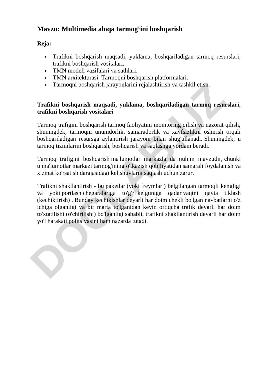 Multimedia aloqa tarmog‘ini boshqarish
