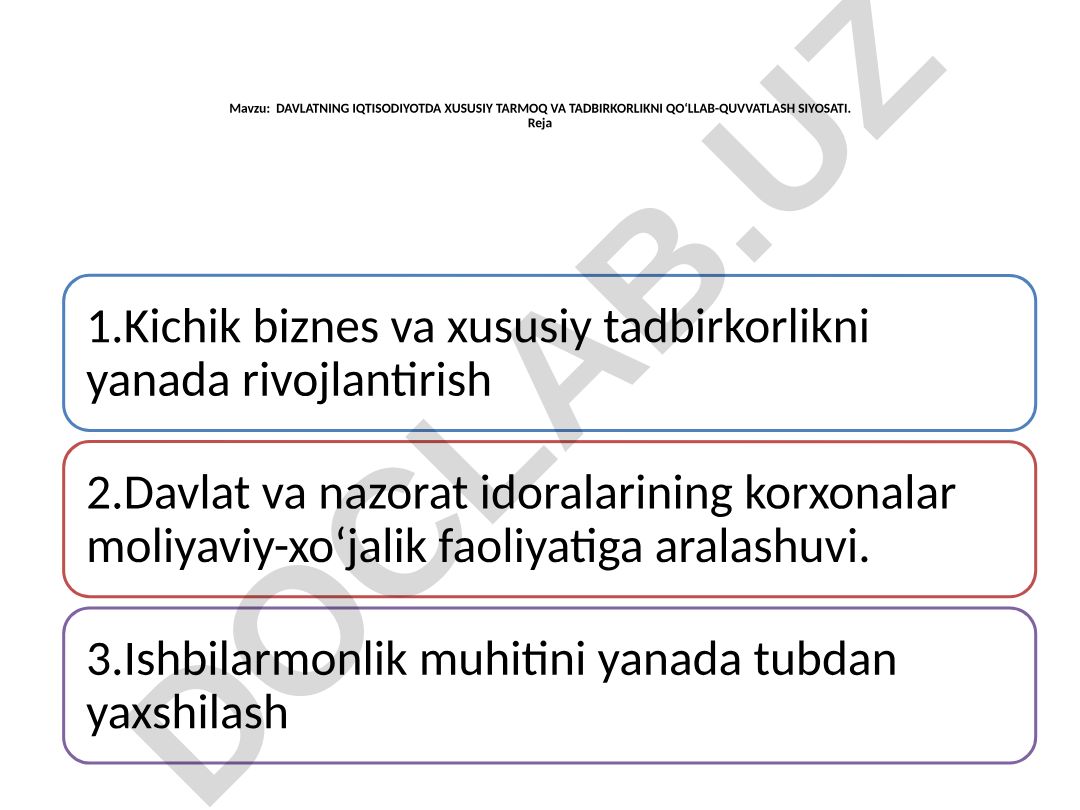 Davlatning iqtisodiyotda xususiy tarmoq va tadbirkorlikni qo‘llab-quvvatlash siyosati