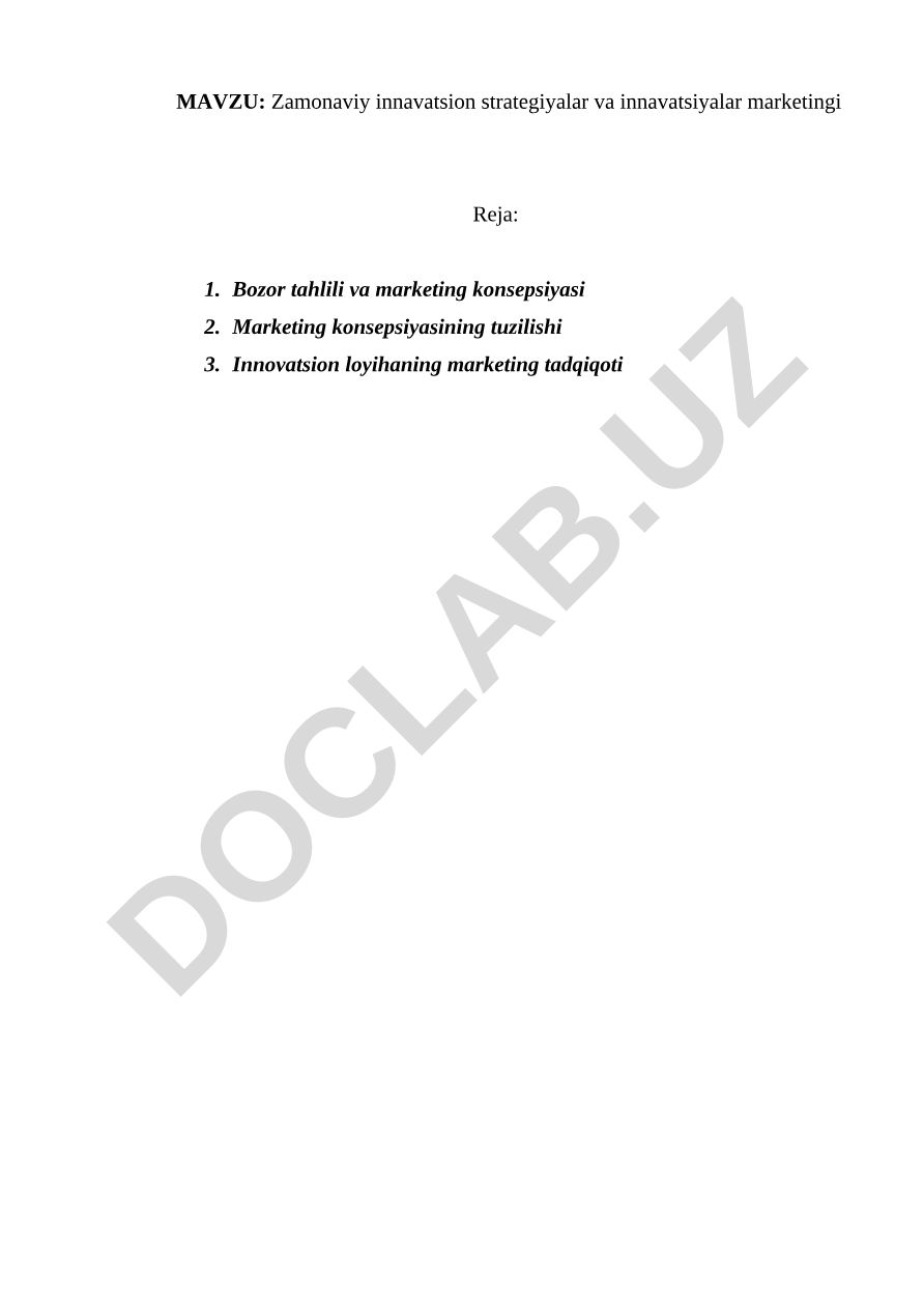 Zamonaviy innavatsion strategiyalar va innavatsiyalar marketingi