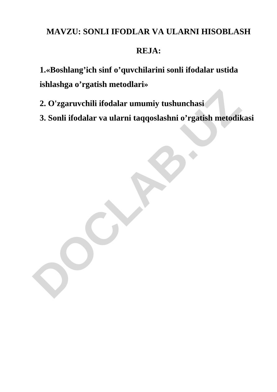 SONLI IFODLAR VA ULARNI HISOBLASH