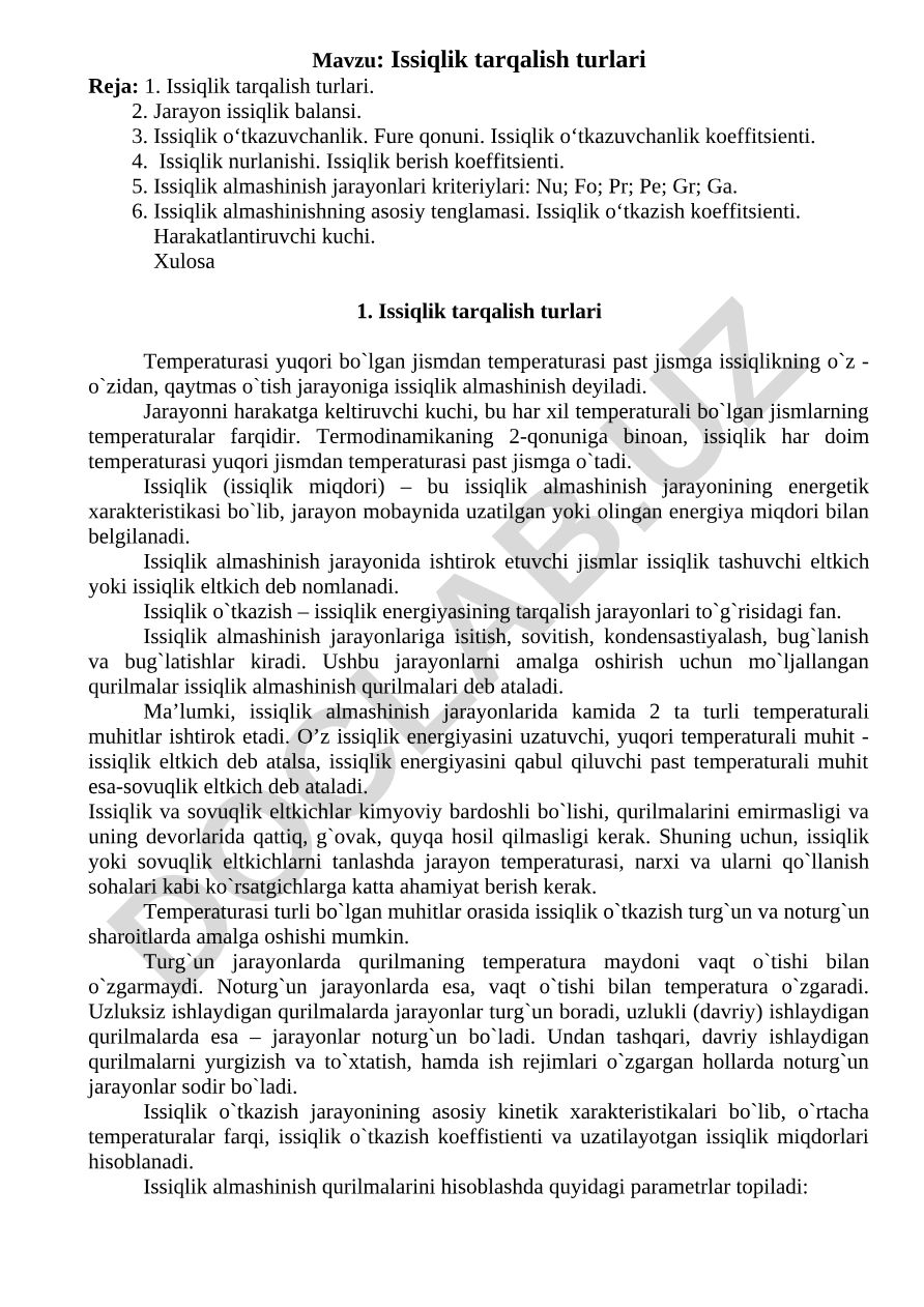 Issiqlik tarqalish turlari
