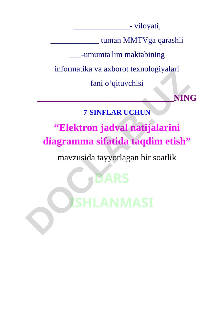Elektron jadval natijalarini diagramma sifatida taqdim etish