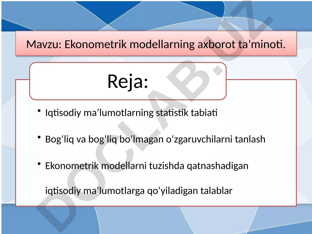 Ekonometrik modellarning axborot ta’minoti