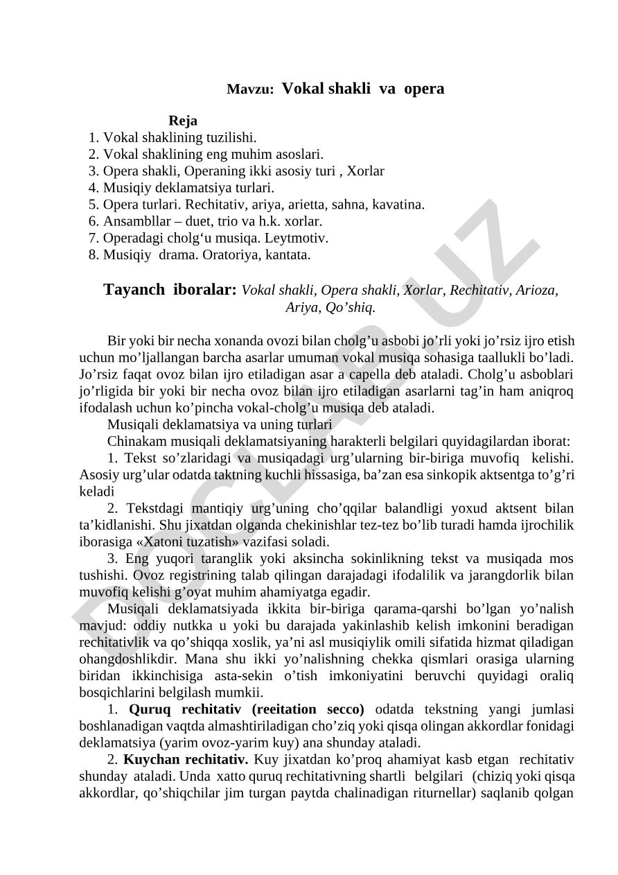 Vokal shakli va opera