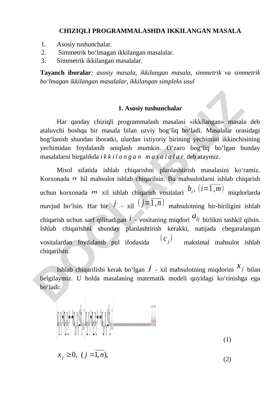 Chiziqli programmalashda ikkilangan masala