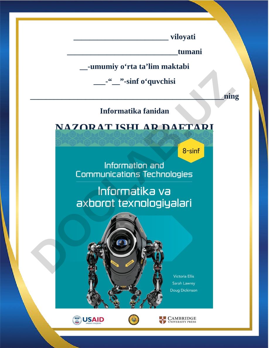 Informatika fanidan nazorat ishlari daftari