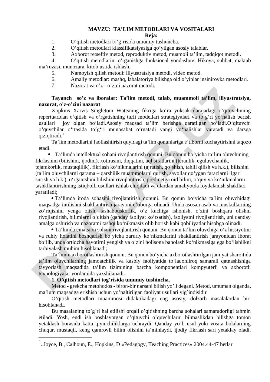 TA’LIM METODLARI VA VOSITALARI