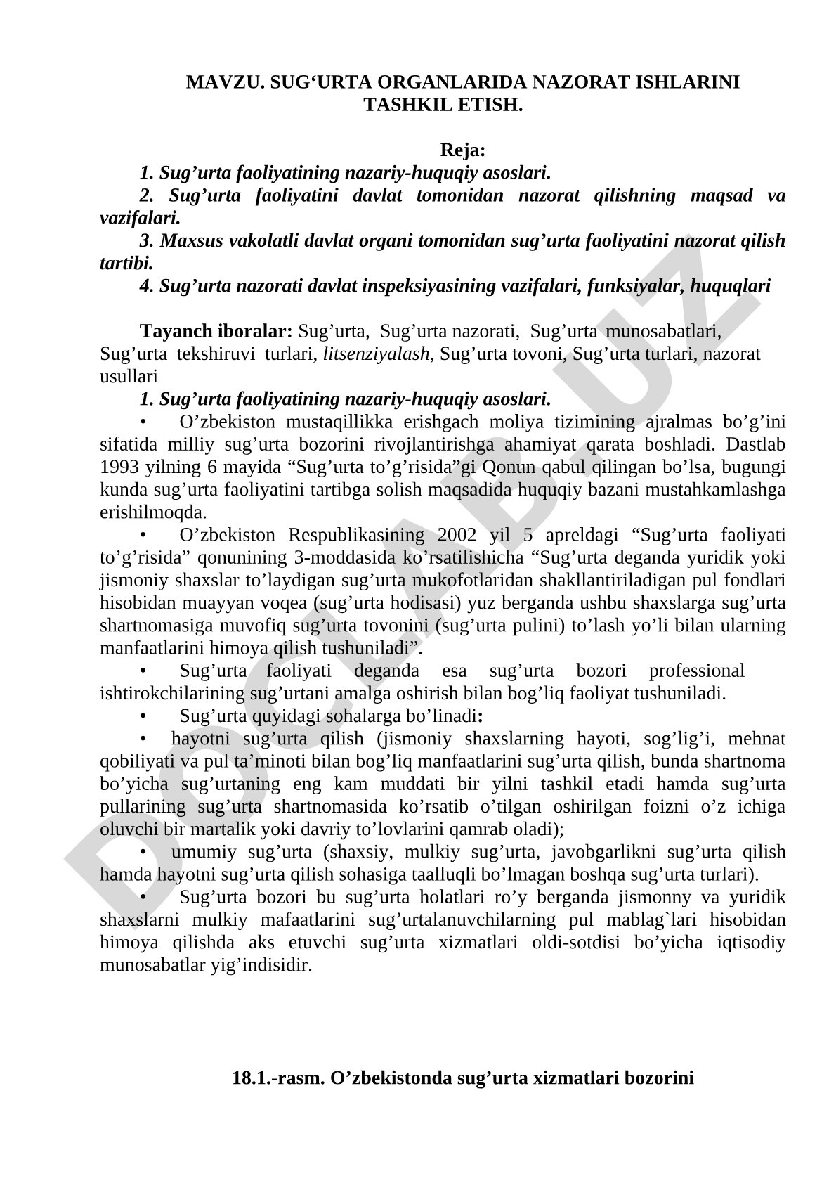 Sug'urta organlarida nazorat ishlarini tashkil etish
