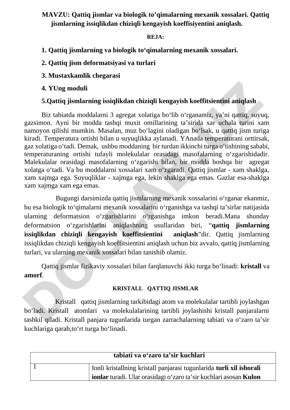 Qattiq jismlar va biologik to’qimalarning mexanik xossalari. Qattiq jismlarning issiqlikdan chiziqli kengayish koeffisiyentini aniqlash