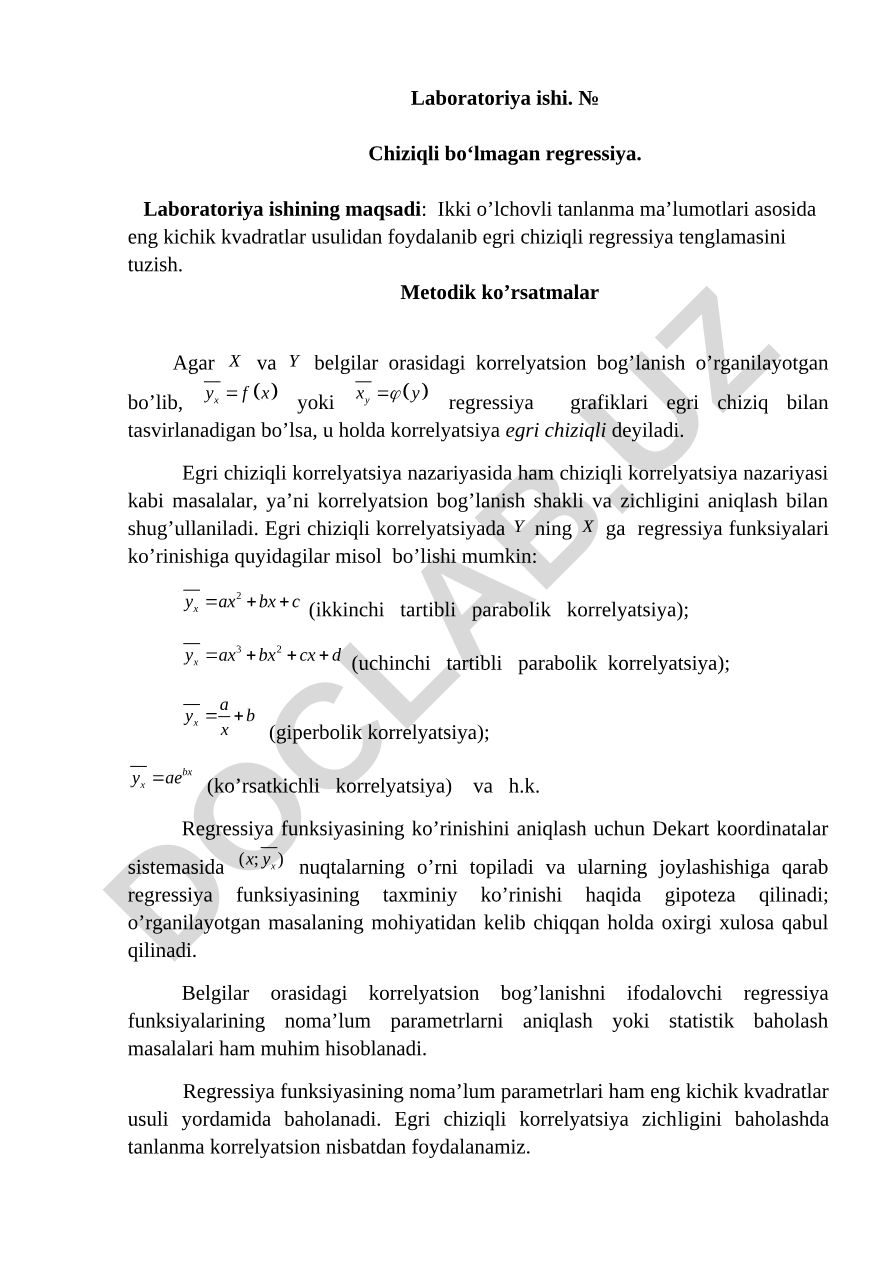 Chiziqli bo‘lmagan regressiya laboratoriya ishi
