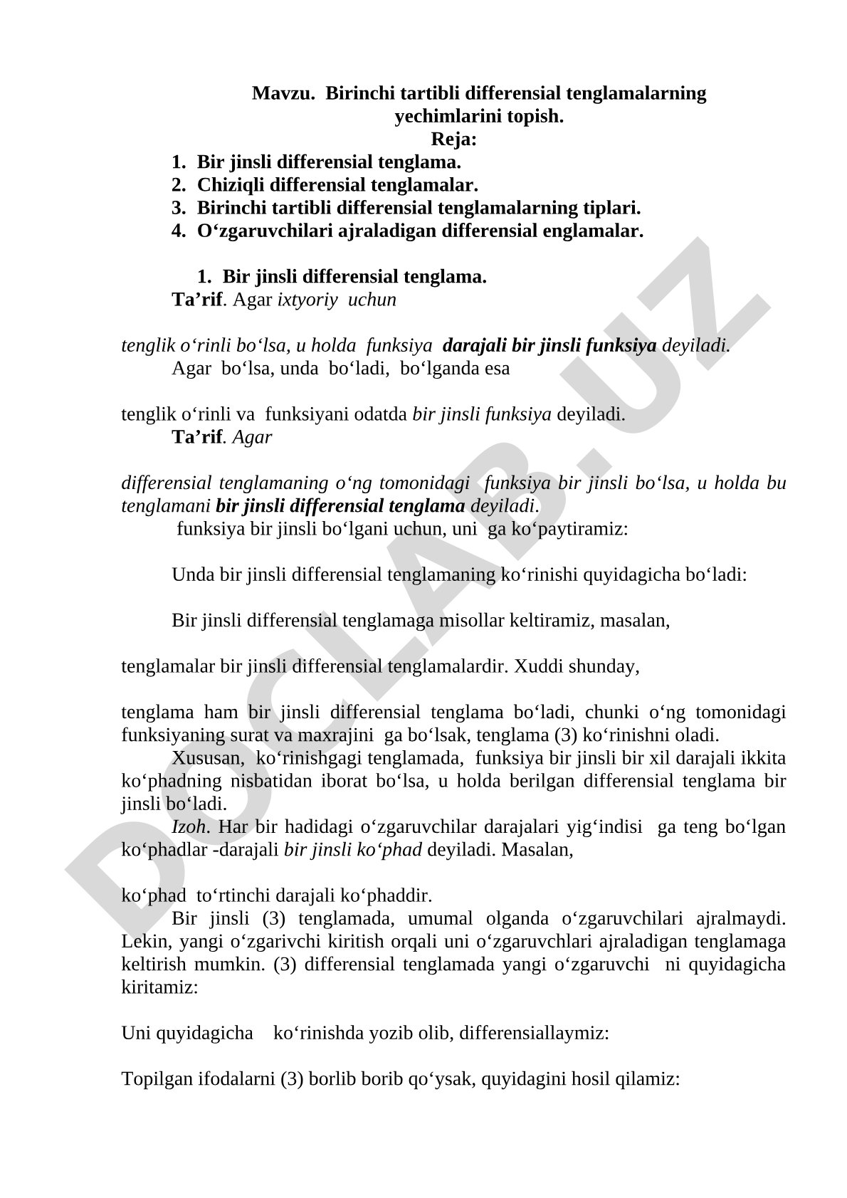 Birinchi tartibli differensial tenglamalarning yechimlarini topish