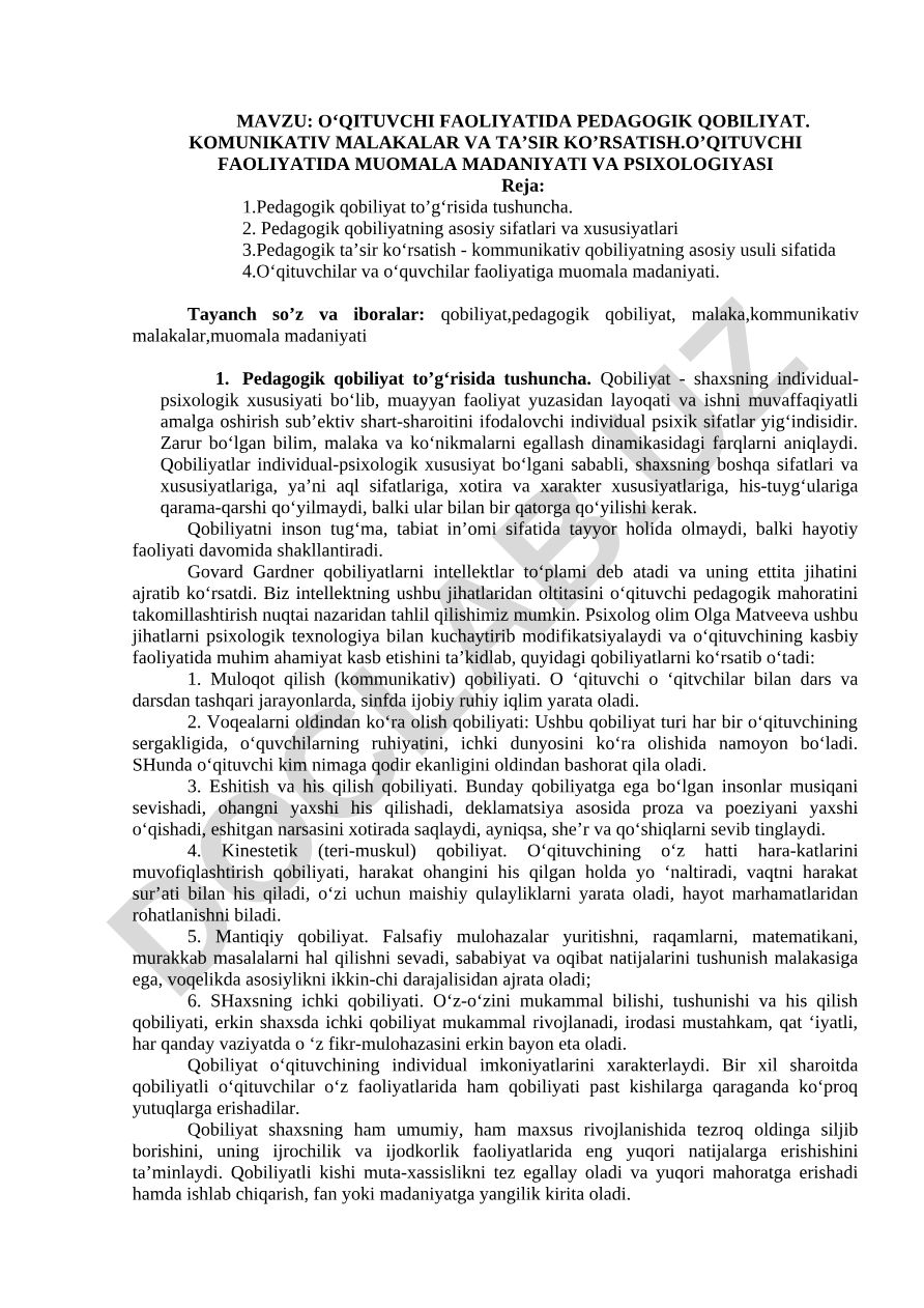 O‘qituvchi faoliyatida pedagogik qobiliyat, kommunikativ malakalar va ta’sir ko‘rsatish
