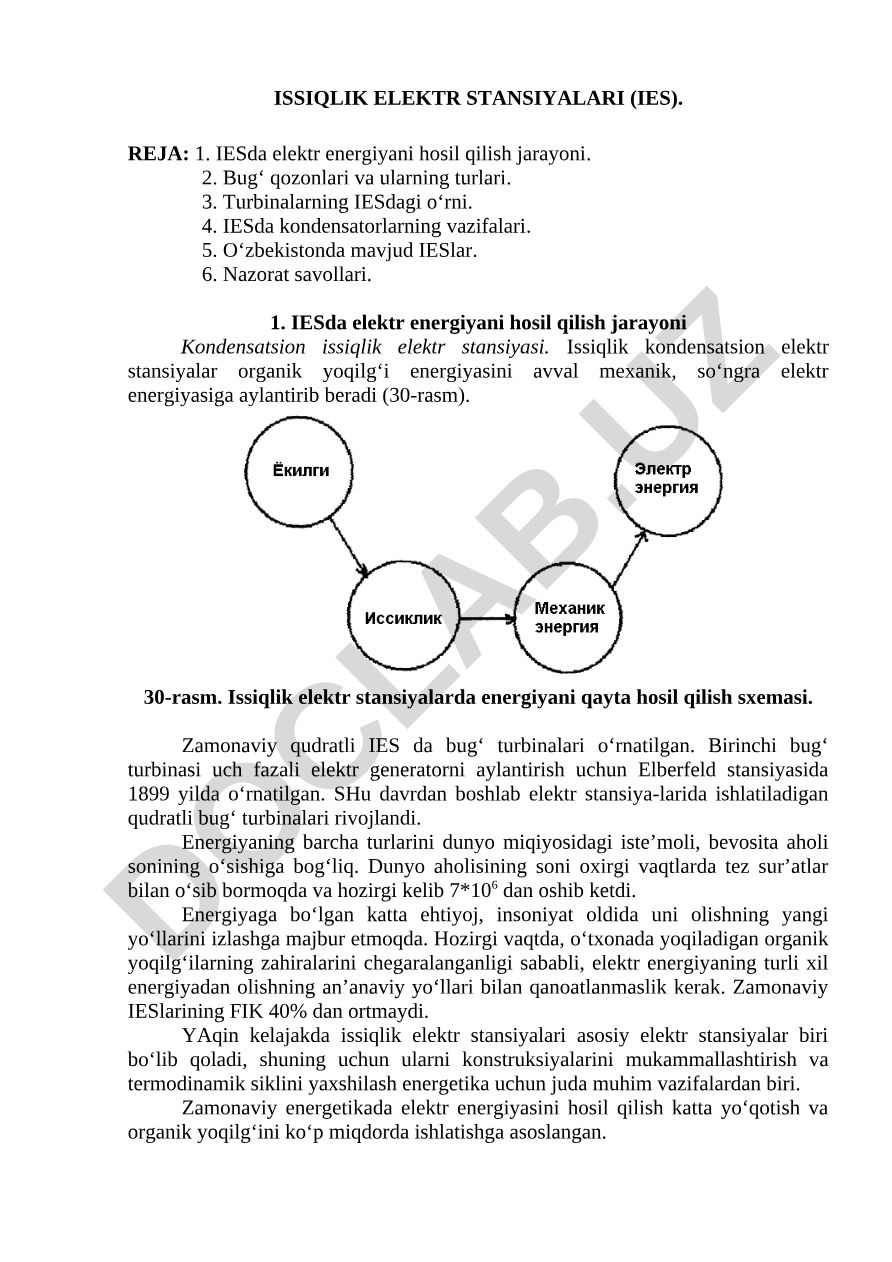Issiqlik elektr stansiyalari (IES) va ularning ishlash prinsiplari