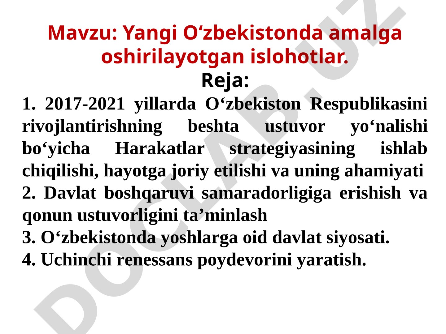 Yangi O‘zbekistonda amalga oshirilayotgan islohotlar