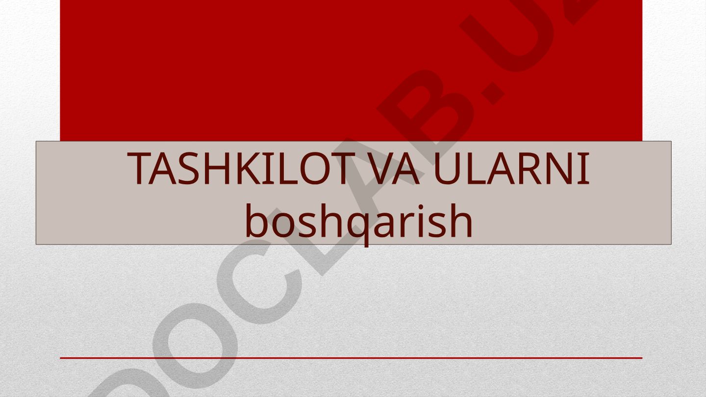 Tashkilot va ularni boshqarish rejasi