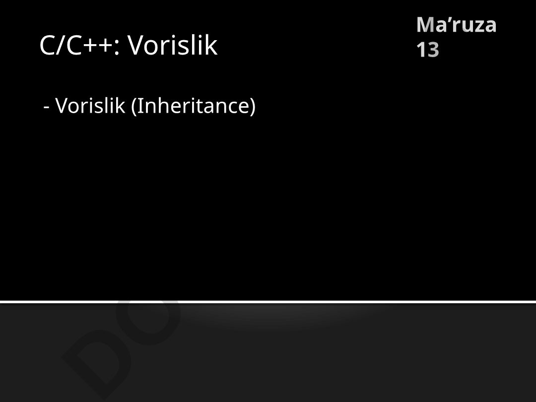 C/C++ dasturlash tilida vorislik (inheritance) mavzusi
