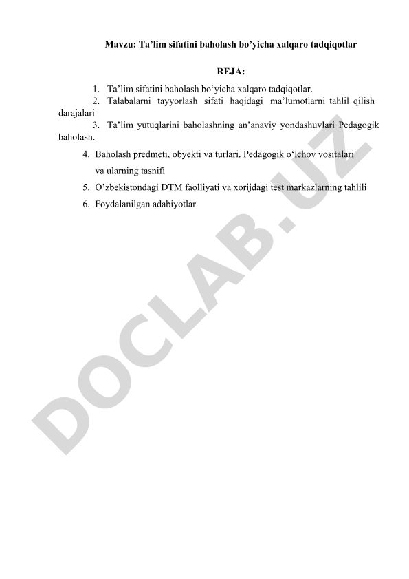 Ta’lim sifatini baholash bo’yicha xalqaro tadqiqotlar