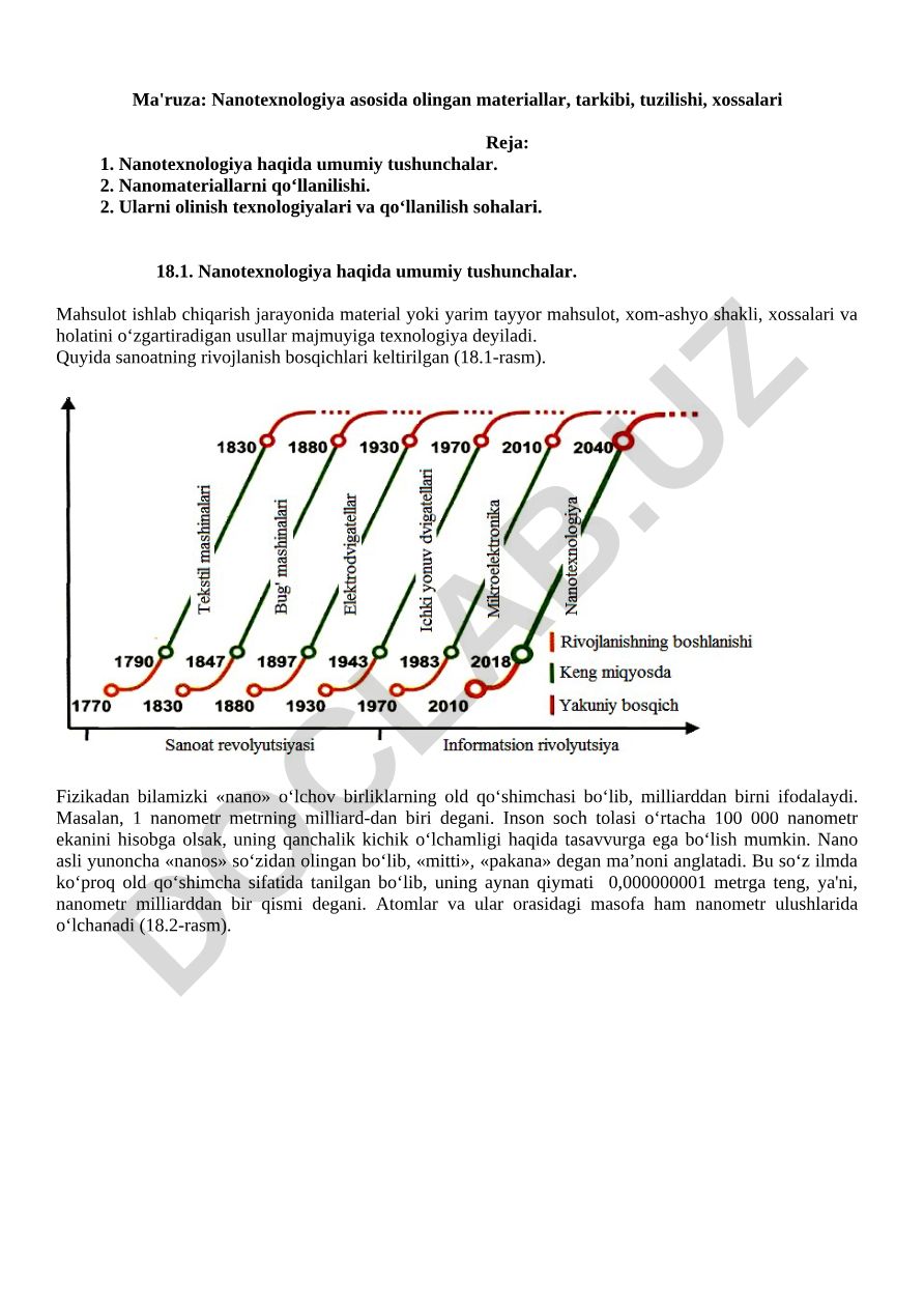 Nanotexnologiya asosida olingan materiallar, tarkibi, tuzilishi, xossalari