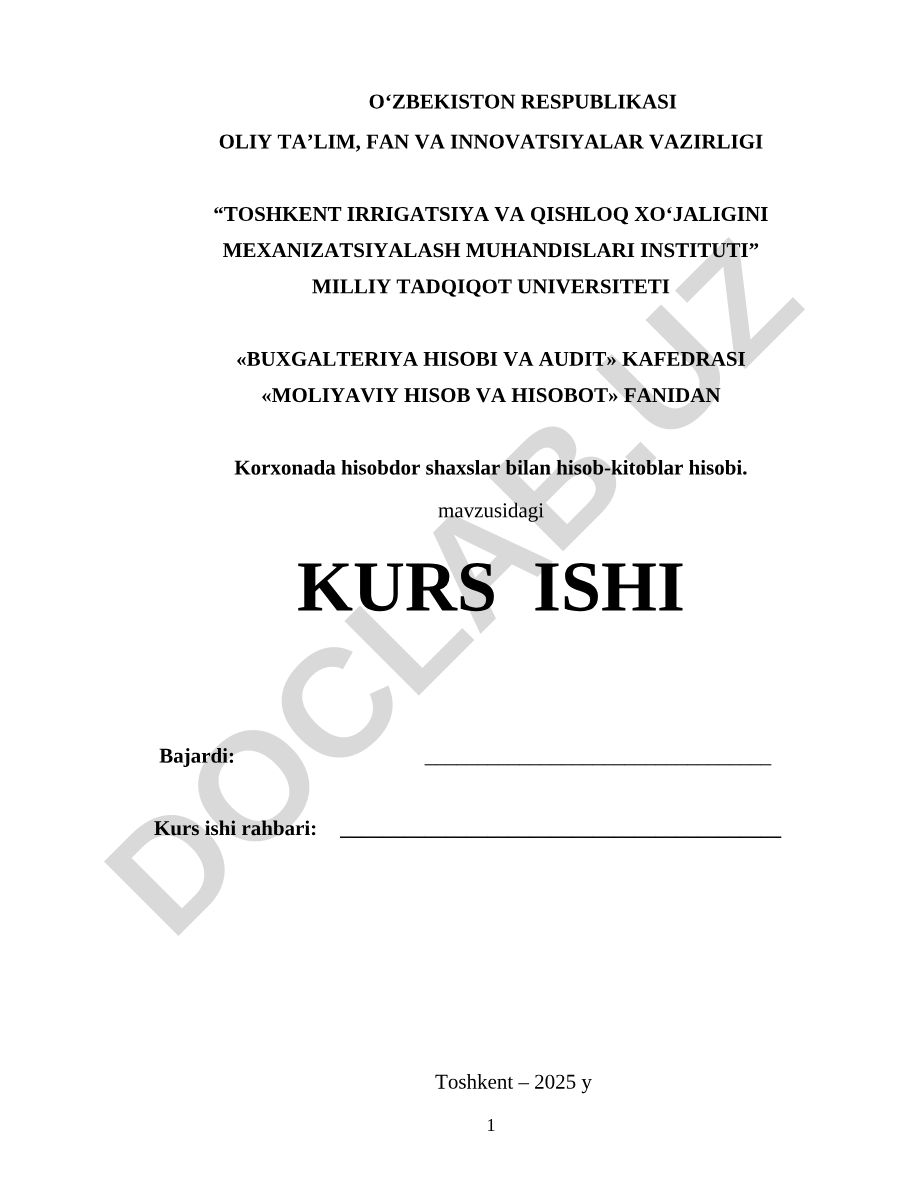 Korxonada hisobdor shaxslar bilan hisob-kitoblar hisobi