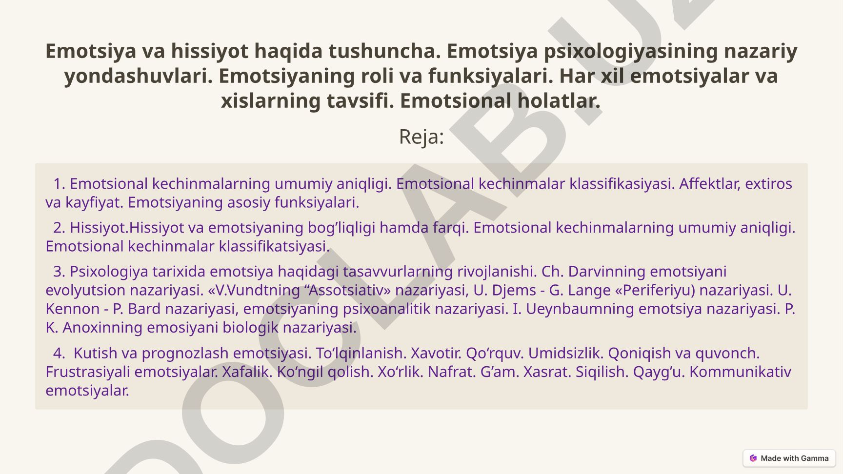 Emotsiya va hissiyot haqida tushuncha, psixologiyaning nazariy yondashuvlari