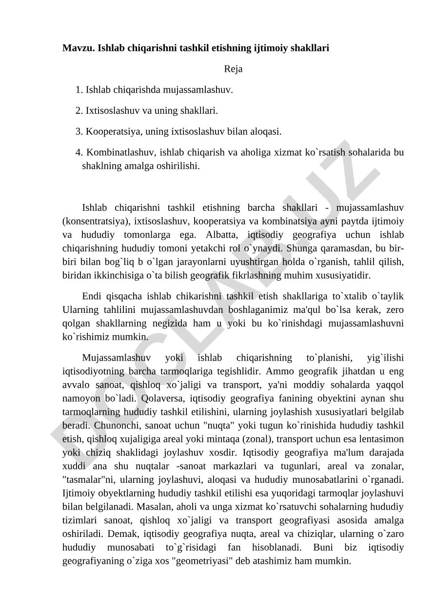 Ishlab chiqarishni tashkil etishning ijtimoiy shakllari