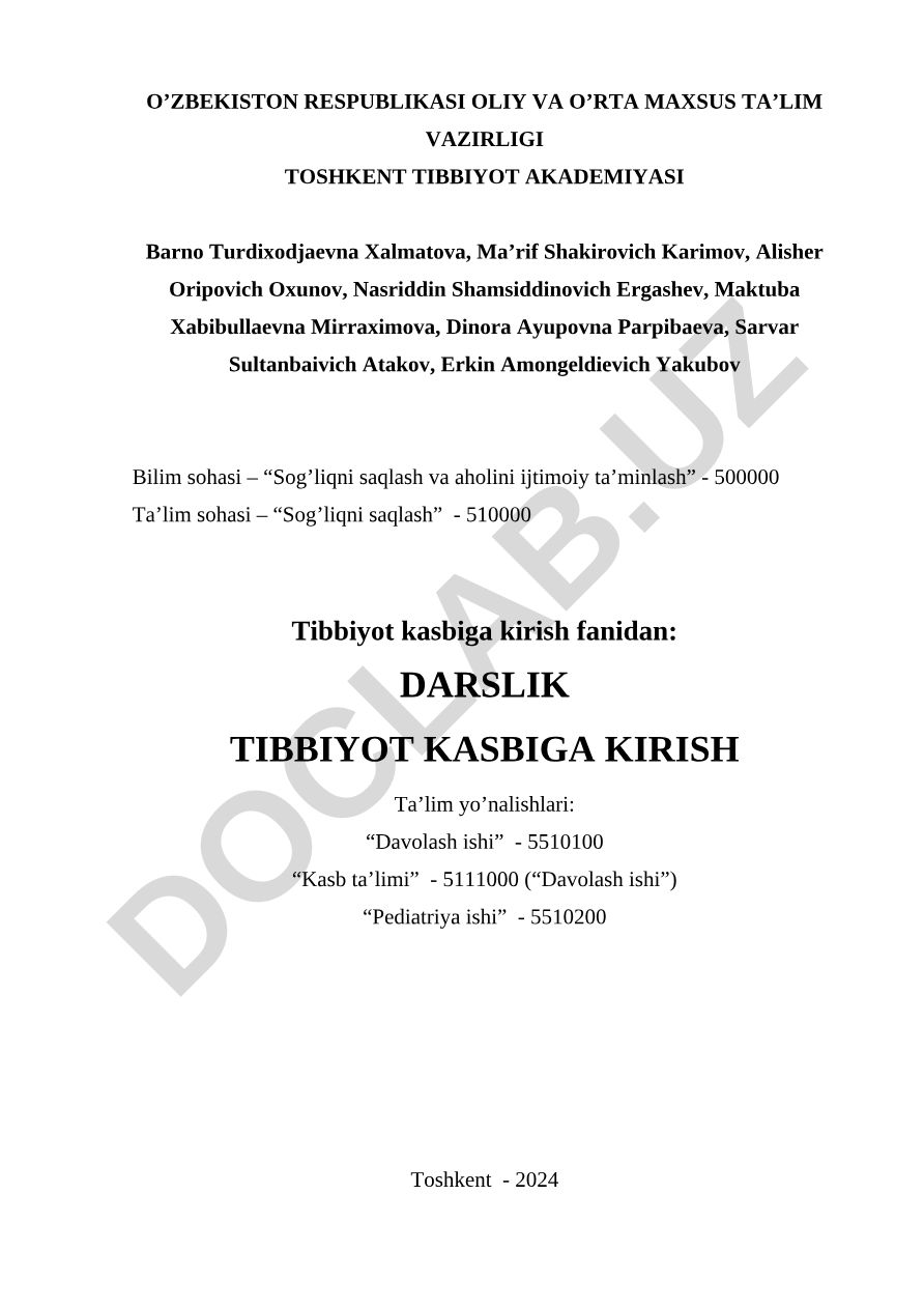 Tibbiyot kasbiga kirish