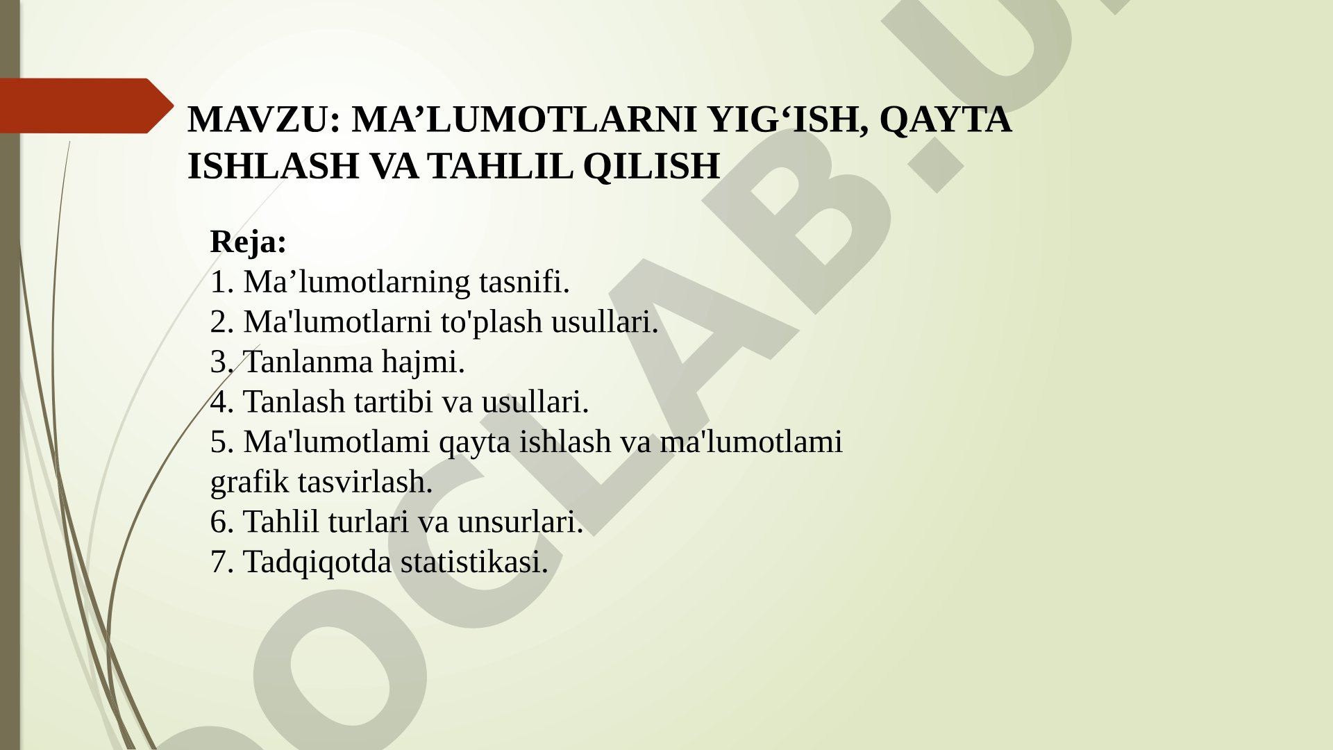 Ma'lumotlarni yig'ish va tahlil qilish taqdimoti