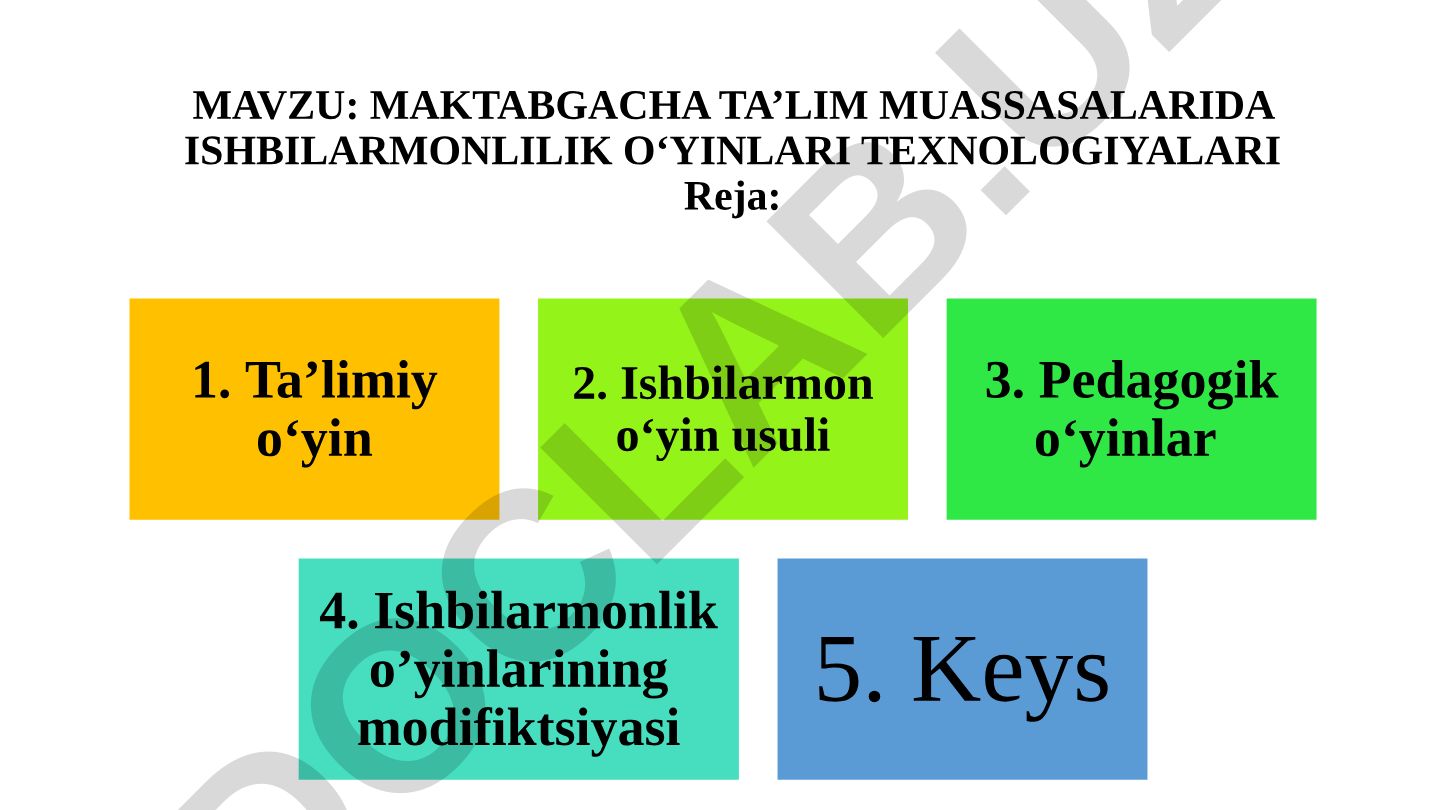 Maktabgacha ta’lim muassasalarida ishbilarmonlik o‘yinlari texnologiyalari