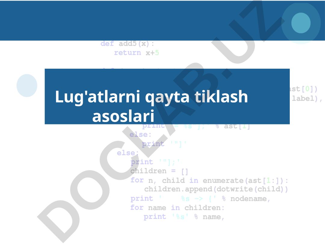 Lug'atlarni qayta tiklash asoslari va mantiqiy qidiruv modeli