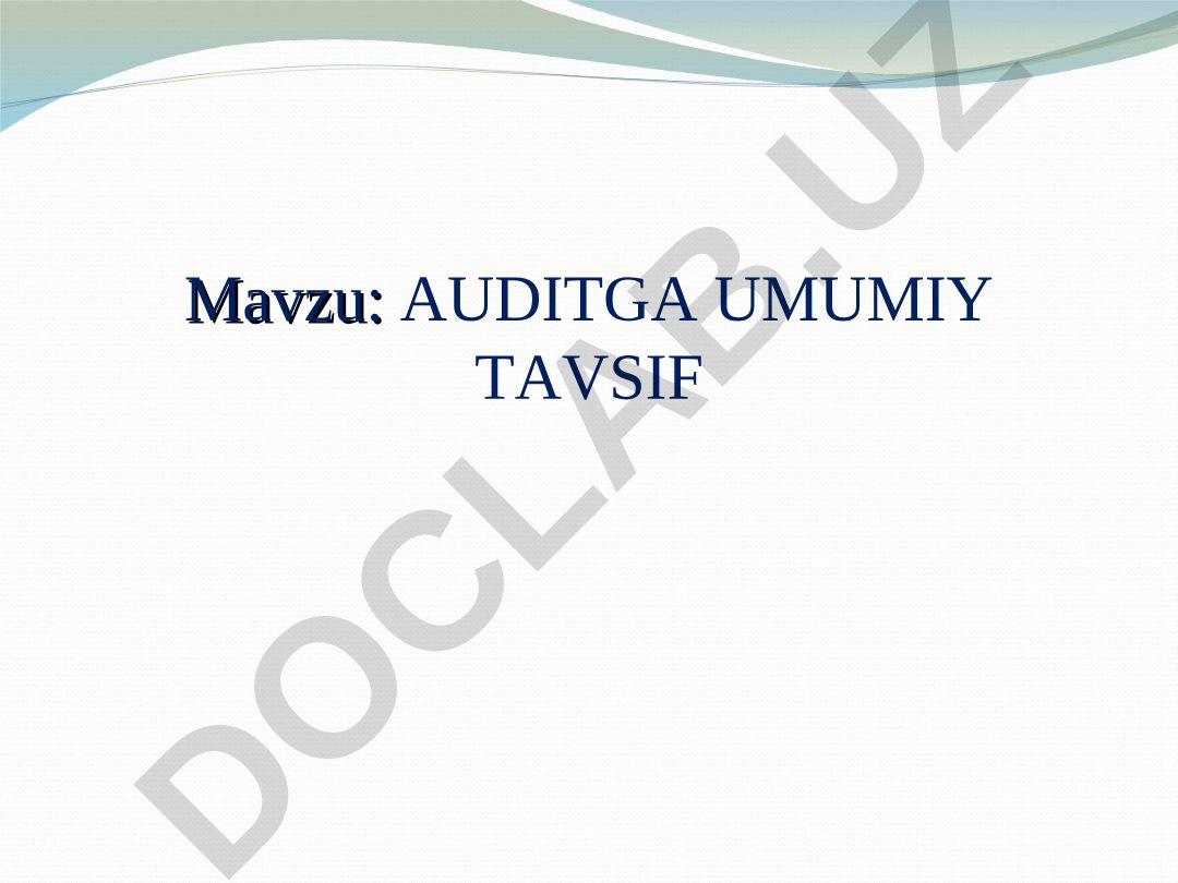 AUDITGA UMUMIY TAVSIF