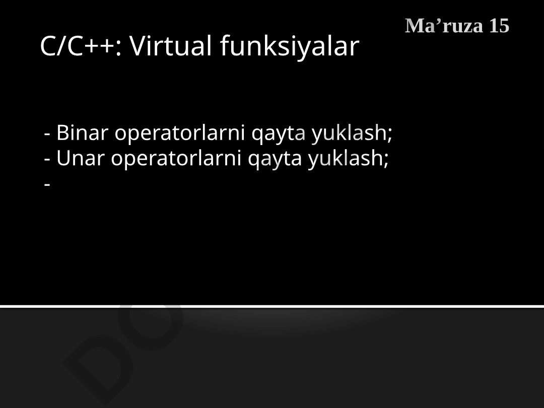 C++ dasturlash tilida operatorlarni qayta yuklash