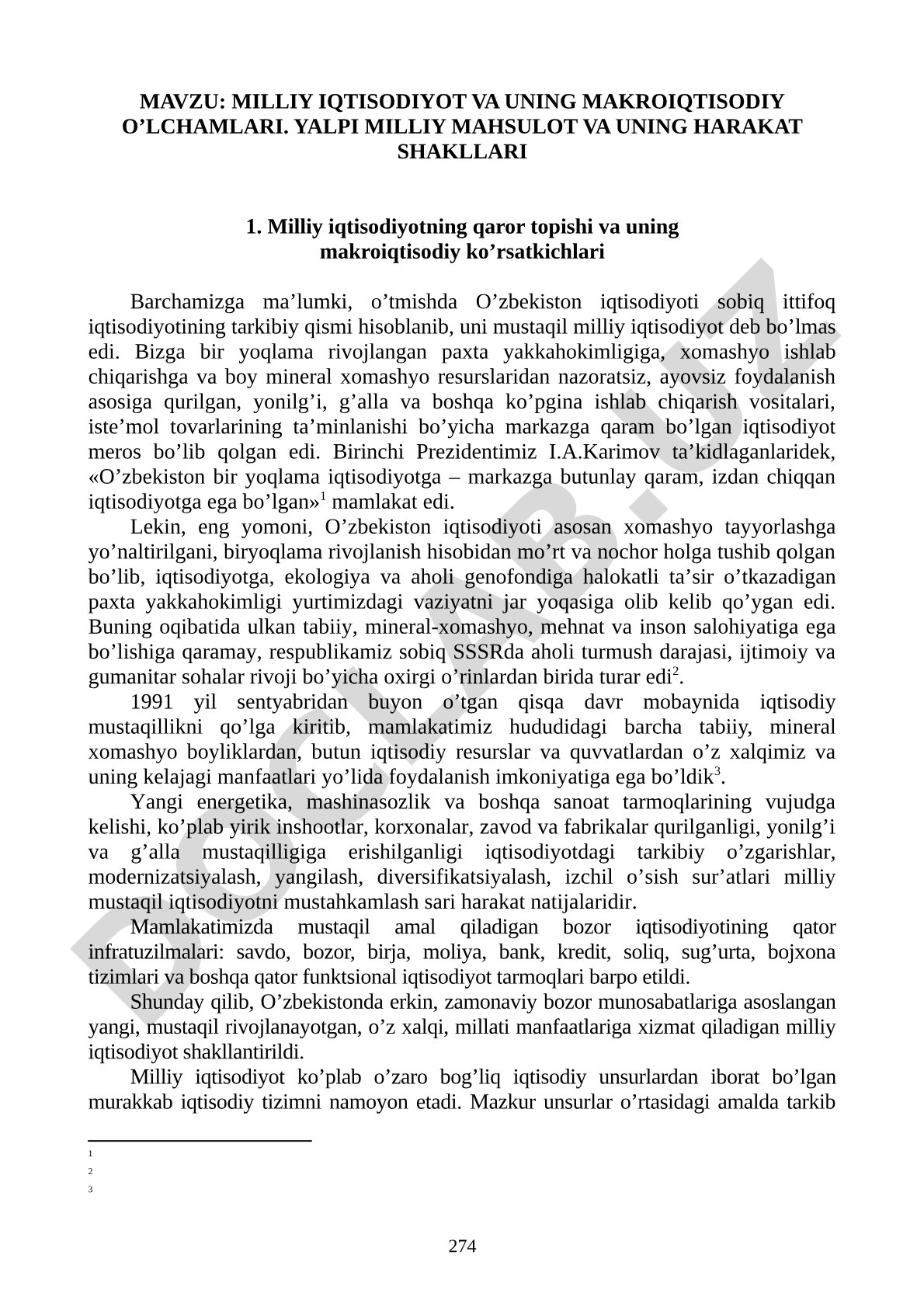 MILLIY IQTISODIYOT VA UNING MAKROIQTISODIY O’LCHAMLARI. YALPI MILLIY MAHSULOT VA UNING HARAKAT SHAKLLARI
