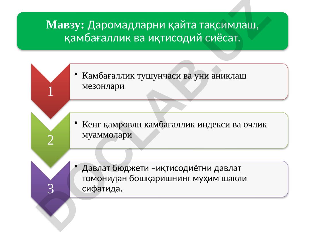 Даромадларни қайта тақсимлаш, қамбағаллик ва иқтисодий сиёсат