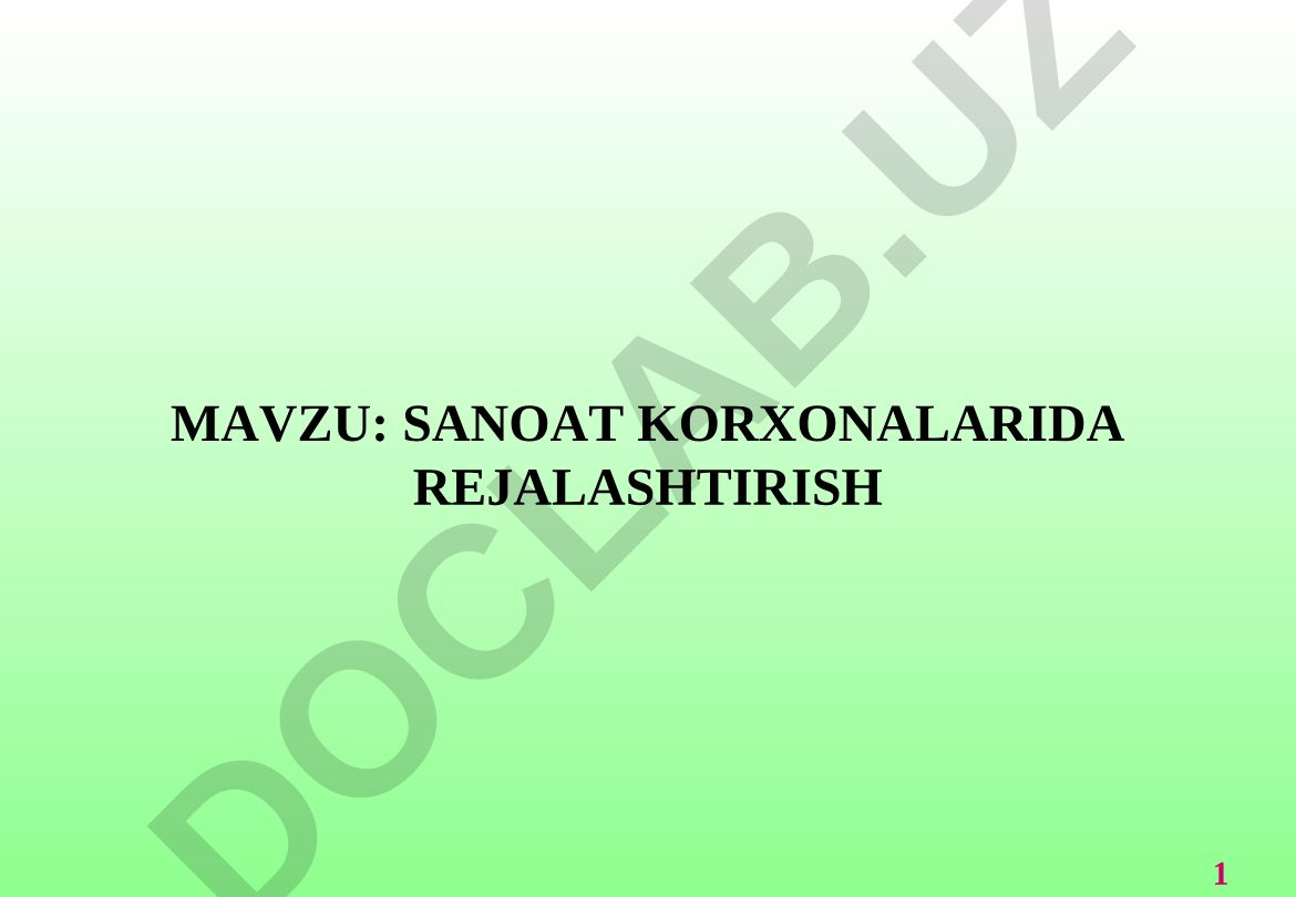 Sanoat korxonalarida rejalashtirish