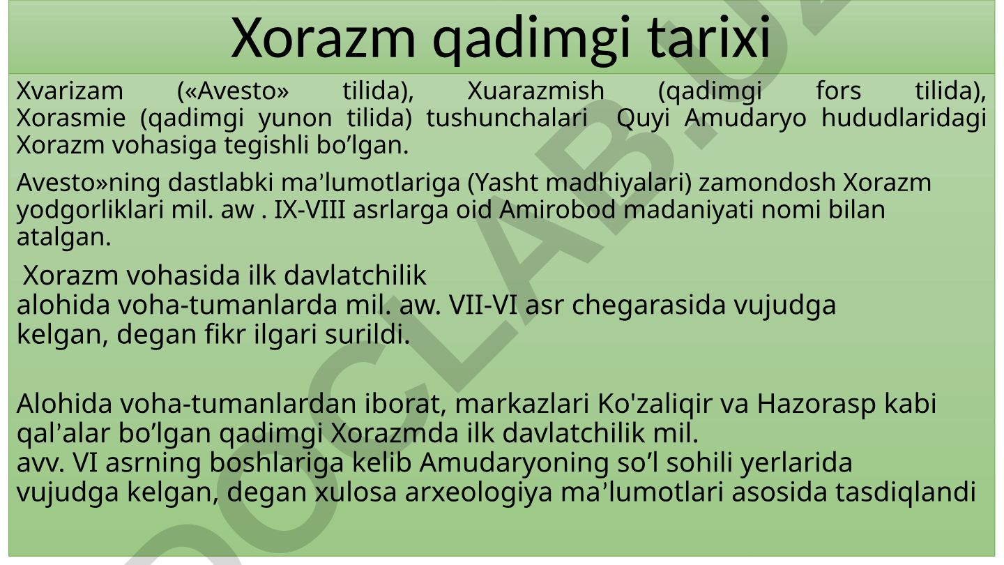 Xorazm qadimgi tarixi va xorazmshohlar sulolalari