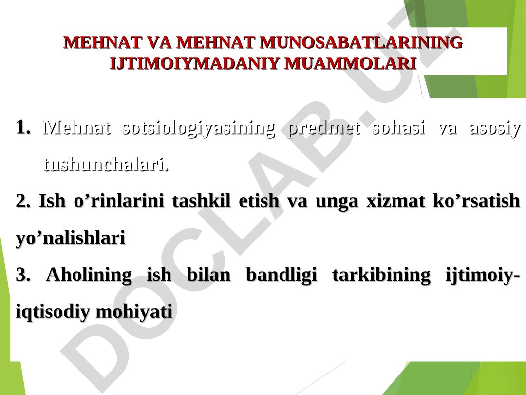 Mehnat va mehnat munosabatlarining ijtimoiy-madaniy muammolari