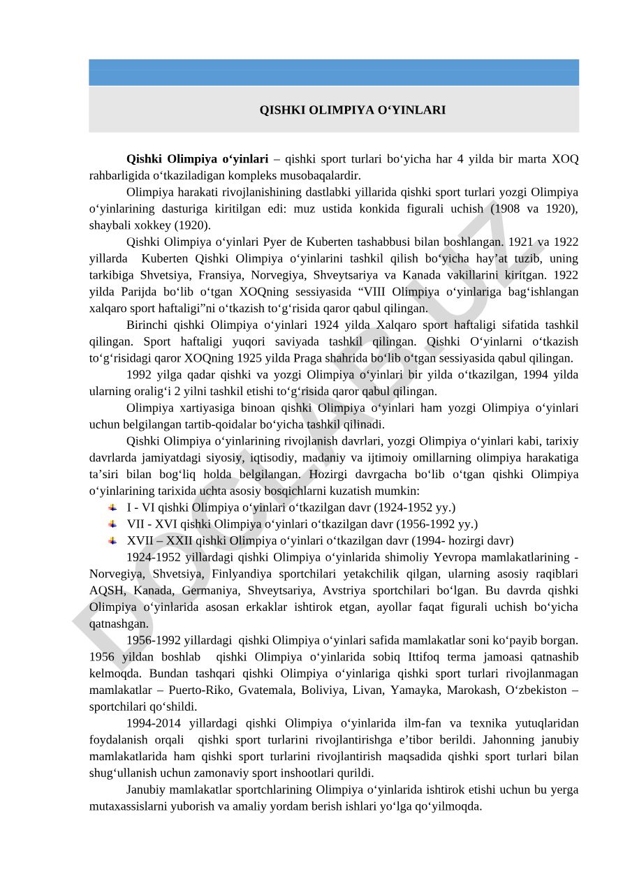 Qishki Olimpiya o‘yinlari tarixi va tashkil etilishi