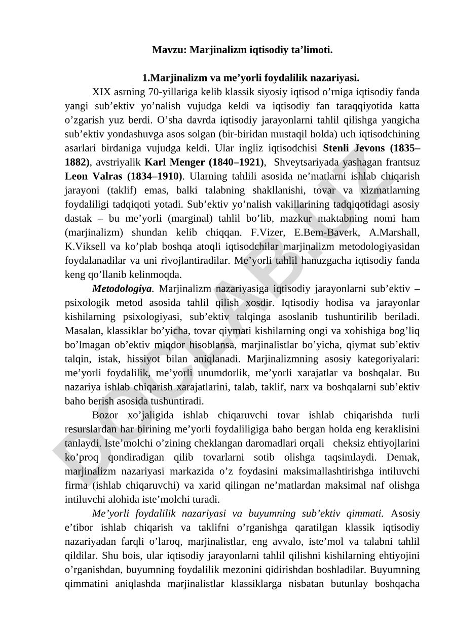 Marjinalizm iqtisodiy ta’limoti