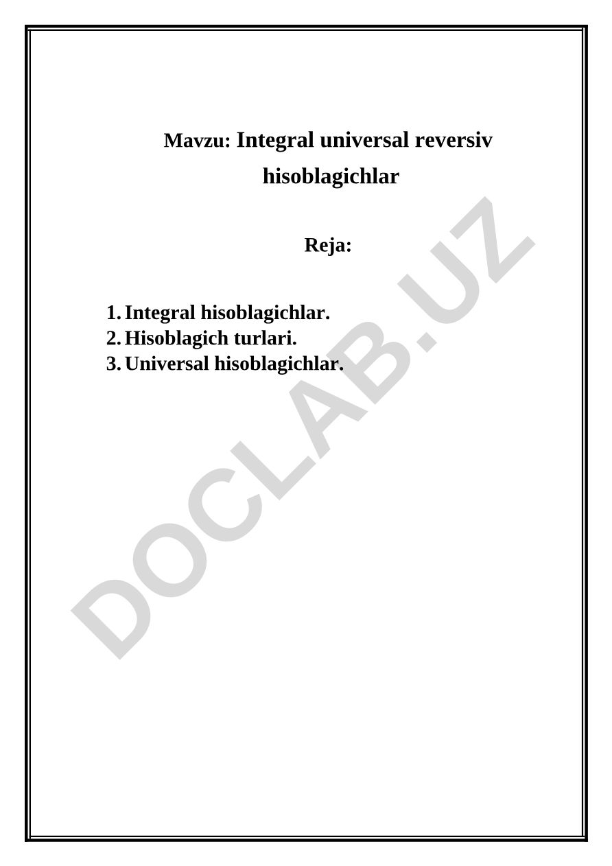 Integral universal reversiv hisoblagichlar