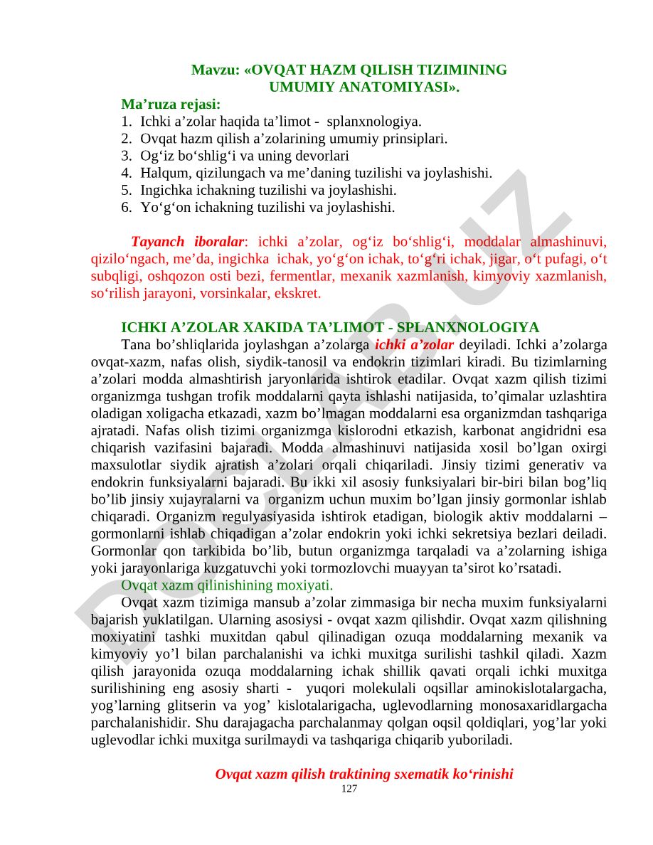 «OVQAT HAZM QILISH TIZIMINING UMUMIY ANATOMIYASI»