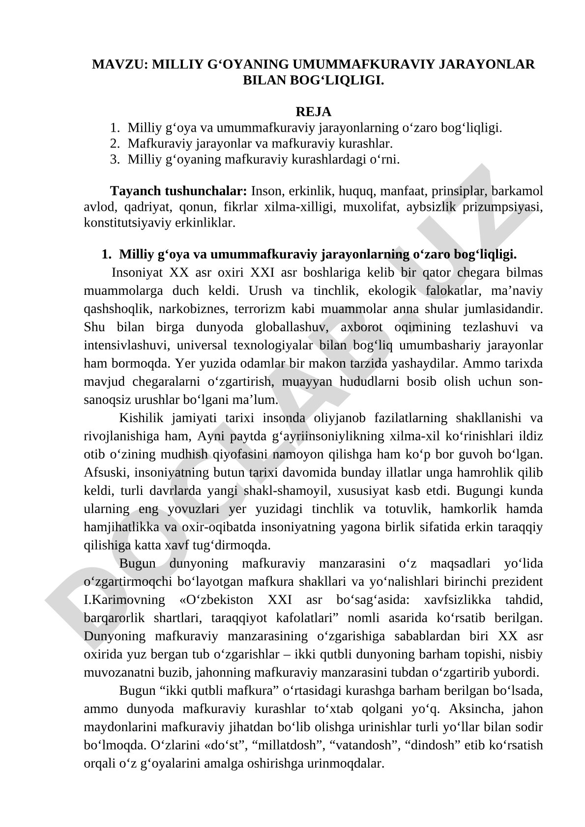 Milliy g‘oyaning umummafkuraviy jarayonlar bilan bog‘liqligi