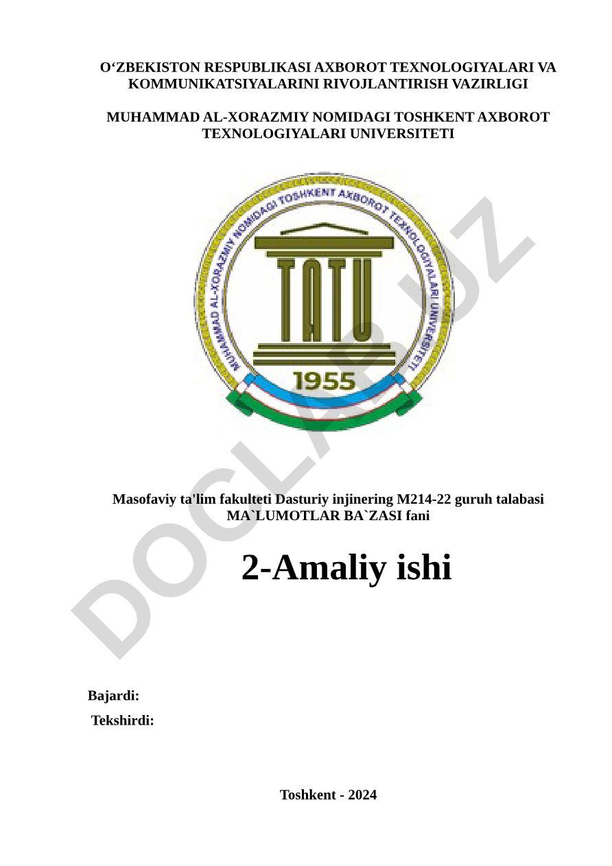 Ma’lumotlar bazasini loyihalash va Mohiyat–aloqa modelini ishlab chiqish