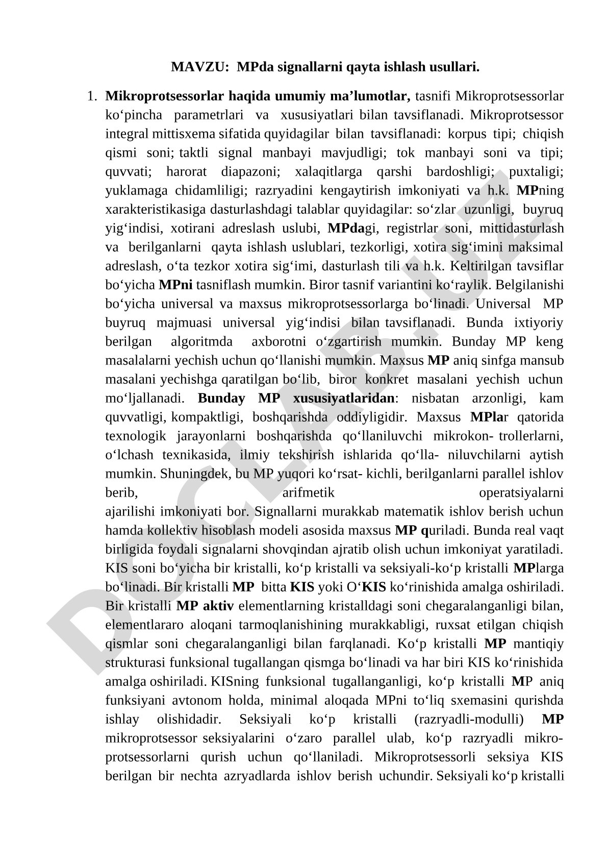 MPda signallarni qayta ishlash usullari